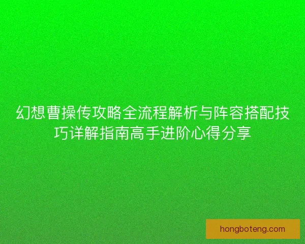 幻想曹操传攻略全流程解析与阵容搭配技巧详解指南高手进阶心得分享